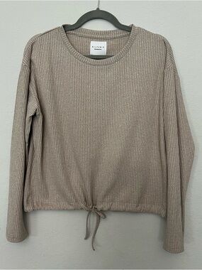 All Fenix Ribbed Drawstring Hem Long Sleeve Top - Taupe Beige
